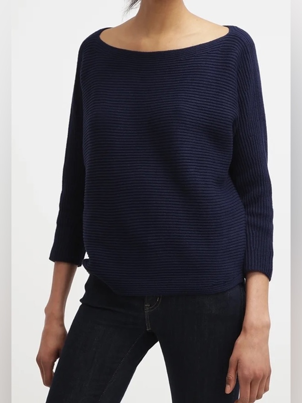 Ralph Lauren Black Label Dolman Sleeve Boatneck Sweater Navy Blue Cotton Relaxed